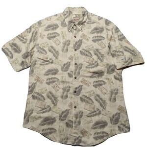 VTG Woolrich Men Large PALM TREE LEAVES AOP Cotton Short Sleeve Camp Shirt